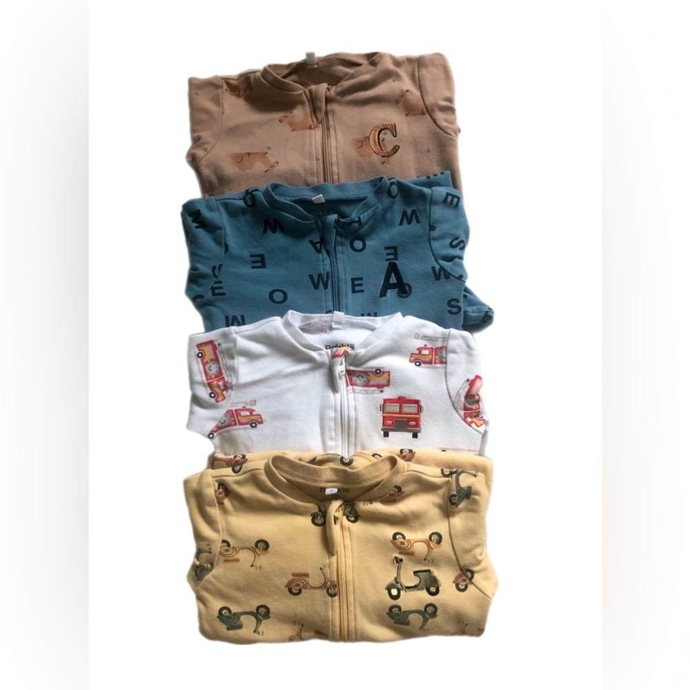 Bundle of 4 footies with themed embroidery• Pekkle• Baby clothing•3 months old